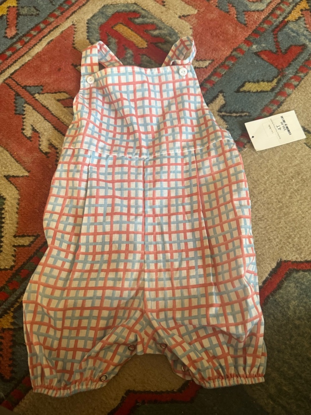 Lulu BeBe red/blue plaid strap bubble/ romper